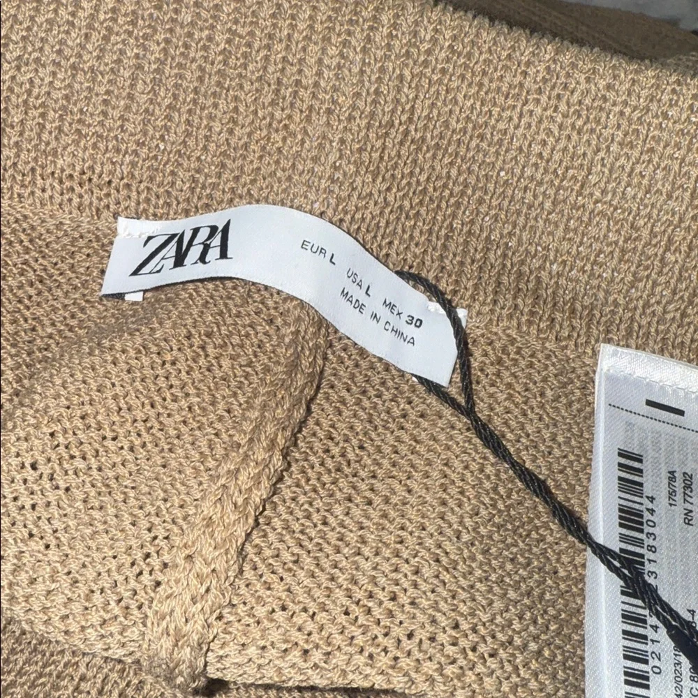 NWOT ZARA Linen blend Wide Leg High Waisted trousers Large Pull On Tan